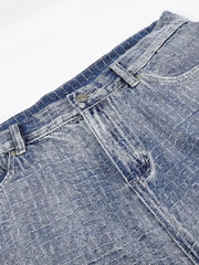 Men's Wide Leg Denim Capris in Blue, fabric detail