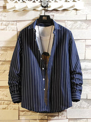 Men's Plus Size Striped Button Up Casual Shirt, fabric detail