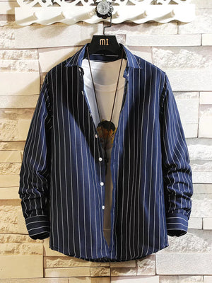 Men's Plus Size Striped Button Up Casual Shirt, fabric detail