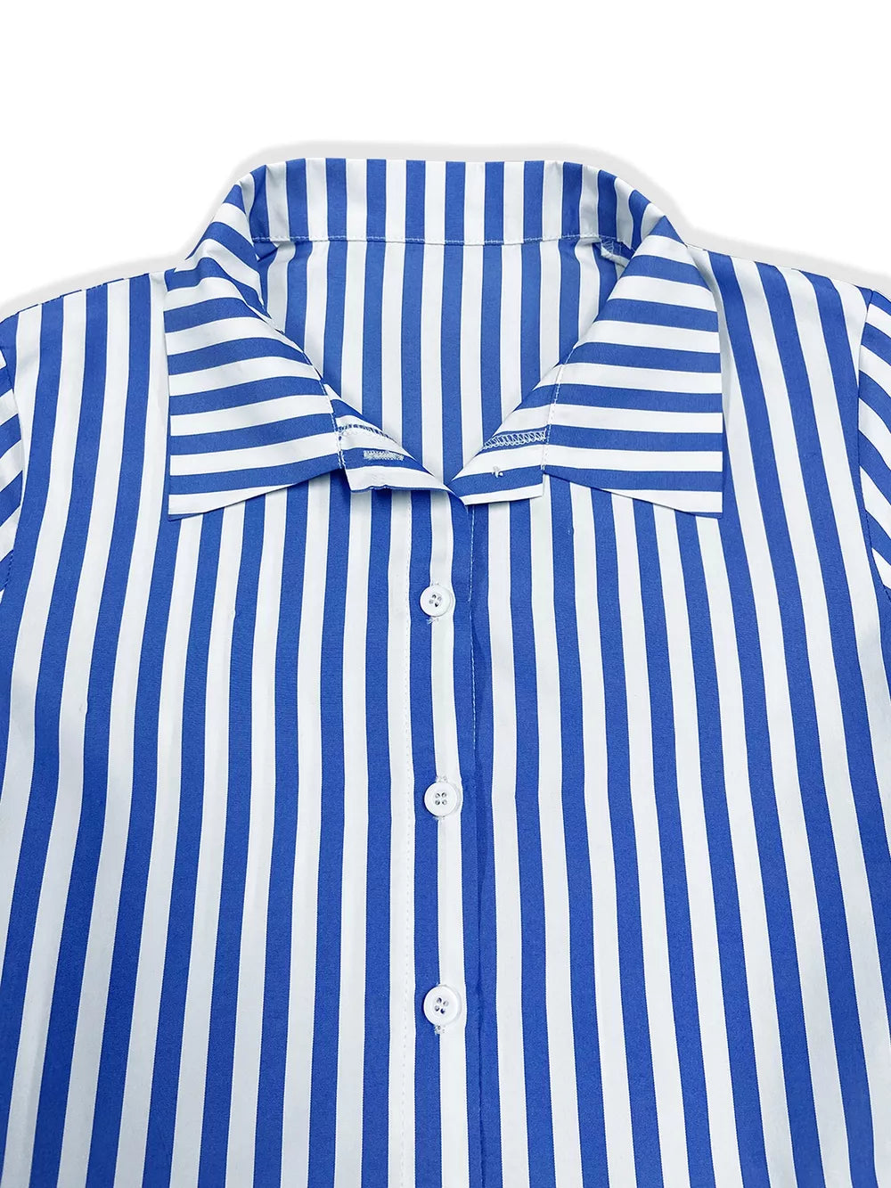Striped Long Sleeve Maxi Shirt Dress in Light Blue, close-up detail