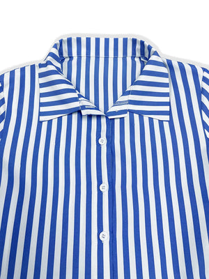 Striped Long Sleeve Maxi Shirt Dress in Light Blue, close-up detail