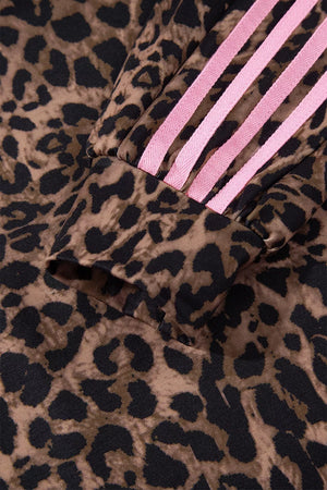 Leopard Print Striped Long Sleeve Top Pant Set in Coffee Brown, view 11