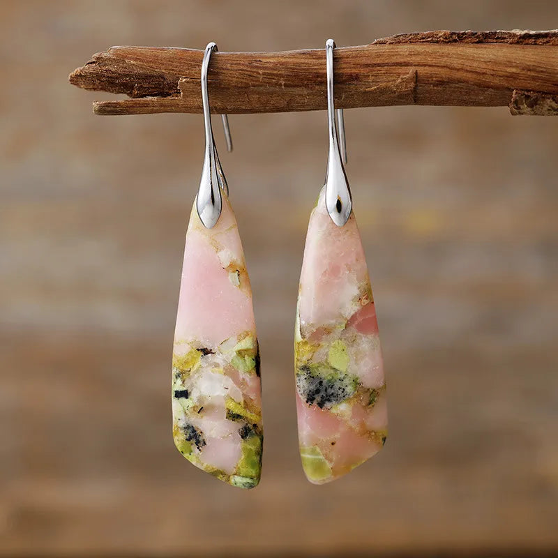 Teardrop earrings with pink stone and silver hooks