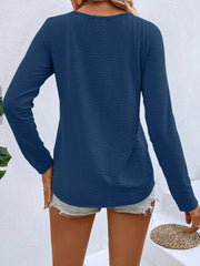 Full Size V-neck Decor Button Long Sleeve T-shirt Plus Size in Red, view 12