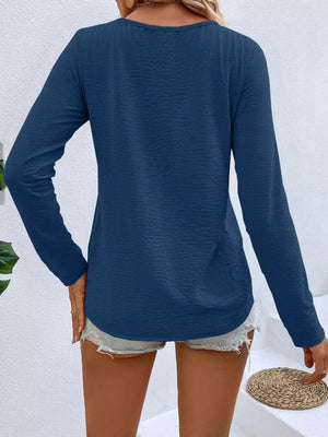 Full Size V-neck Decor Button Long Sleeve T-shirt Plus Size in Red, view 12