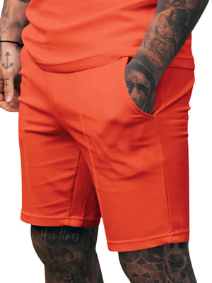 Orange Red men's casual chino shorts with adjustable drawstring and side pockets.