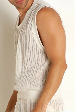 Textured knit tank top in ivory with vertical ribbing and a relaxed fit.