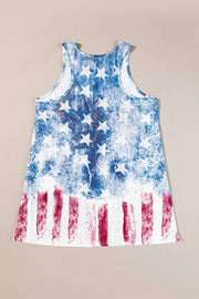 Distressed Americana tank top in dusty blue with stars and stripes pattern.