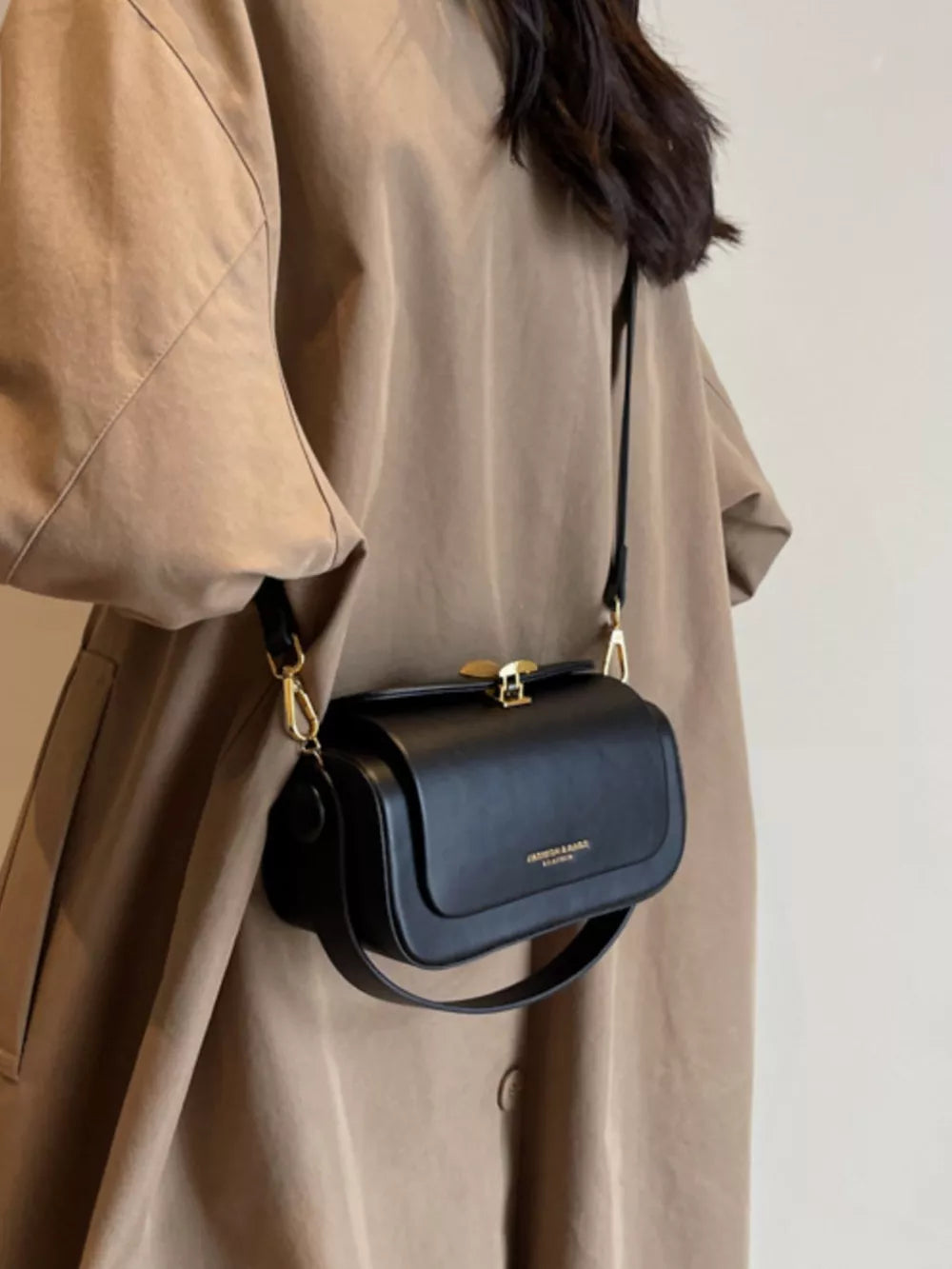 Pu Leather Flap Crossbody Bag in Pink, front view