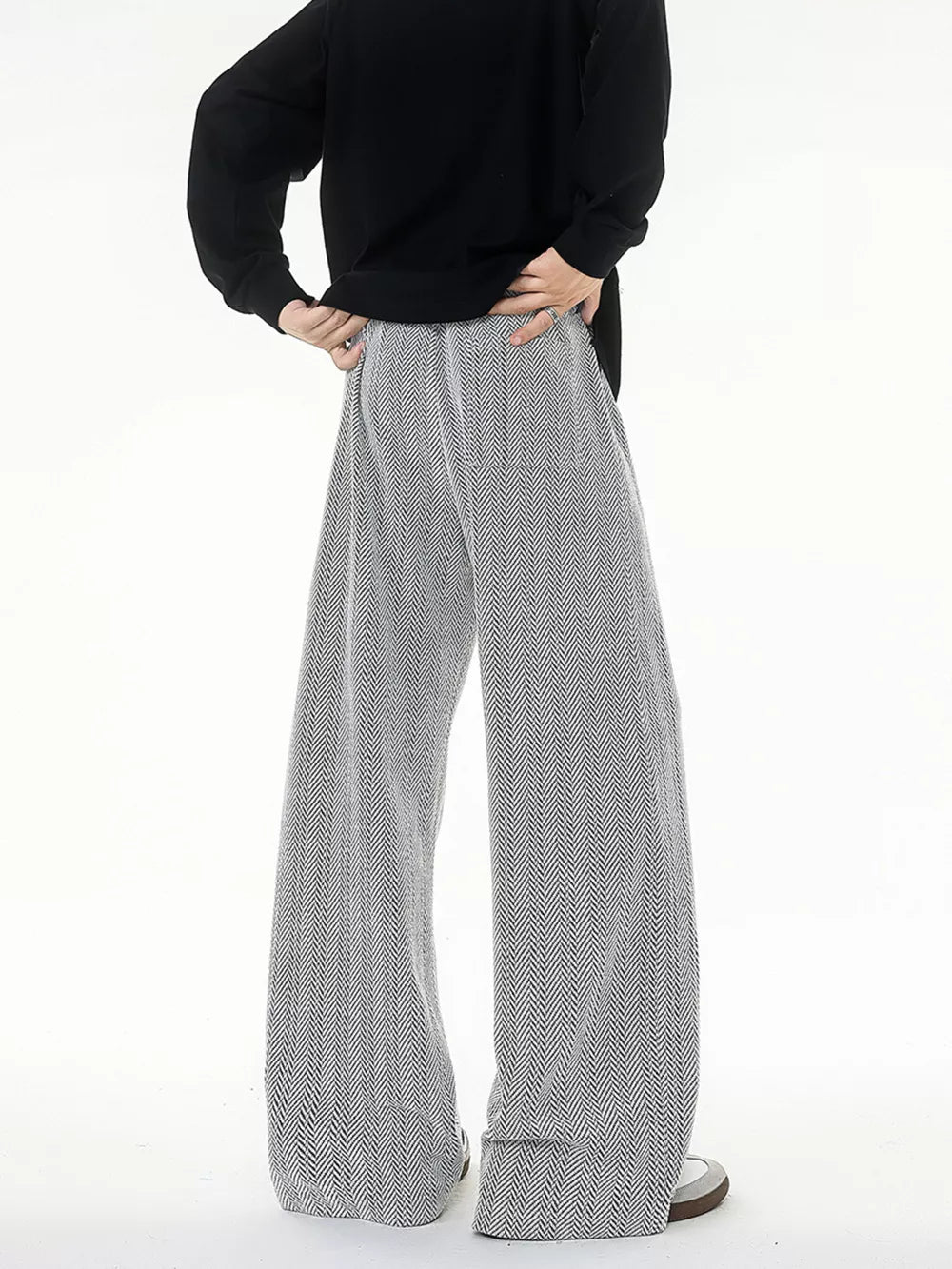 Plus size black textured knit sweatpants with a herringbone pattern and wide leg.