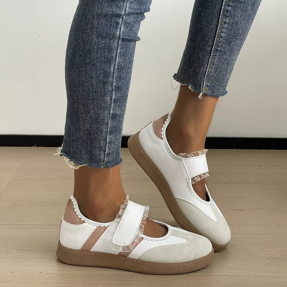 Round Toe Slip-ons in White, side view