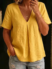 Effortlessly Chic Pleated V-neck Shirt