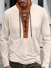 Men's Vintage Lace-up Long Sleeve Henley Plus Size, fit detail