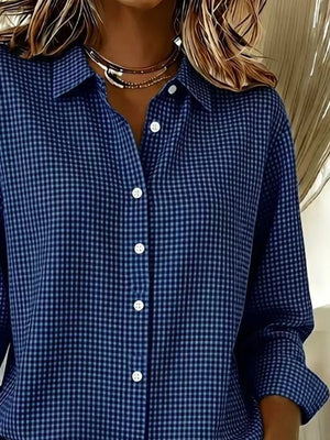 Plus Size Plaid Button Up Long Sleeve Shirt, fit detail