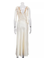 Elegant Satin Tie-shoulder V-neck Dress