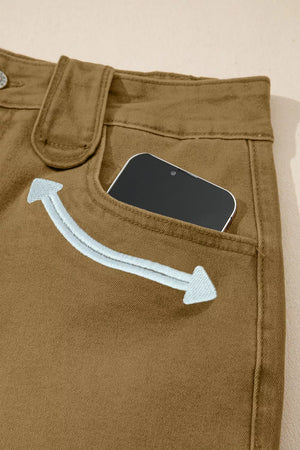Contrast Arrow Detail Western Denim Shorts, fabric detail