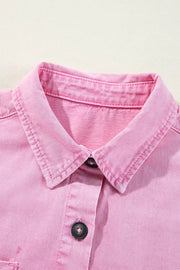 Rolled sleeve denim shirtdress in blush pink with button detail