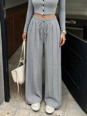 Drawstring Wide-leg Sweatpants in Light Gray, front view