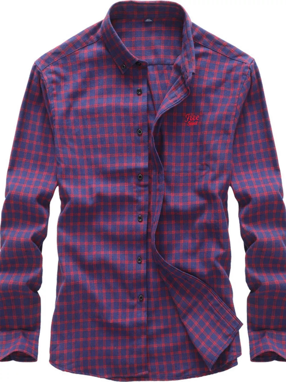 Men's Classic Plaid Button-down Shirt Plus Size in Red-Violet, model styling view