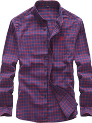 Men's Classic Plaid Button-down Shirt Plus Size in Red-Violet, model styling view