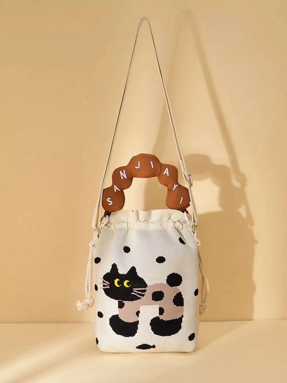 Drawstring Bucket Crossbody Bag in Style D, back view