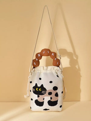 Drawstring Bucket Crossbody Bag in Style D, back view