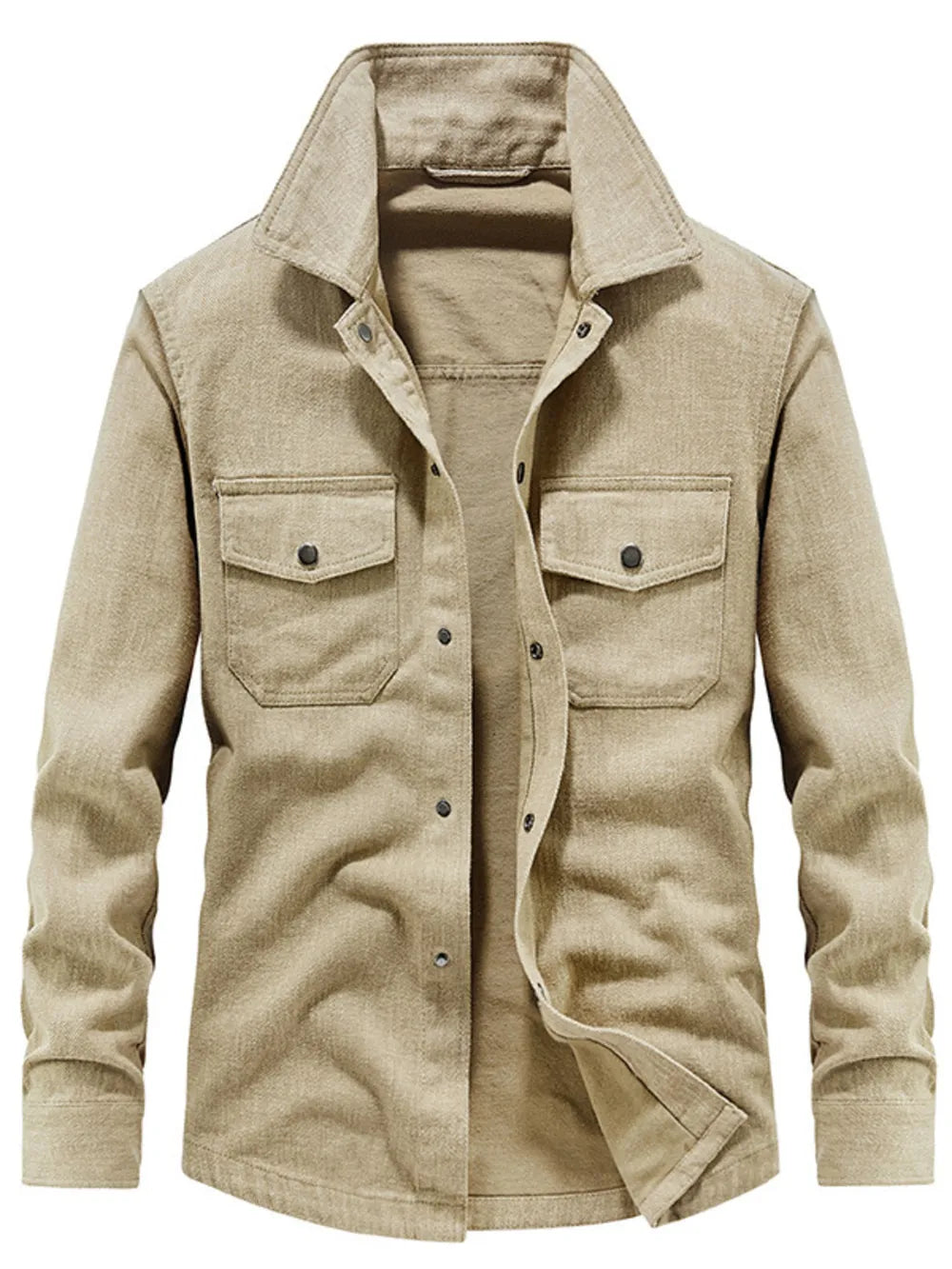 Men's Plus Size Dual Chest Pockets Shacket in Army Green, front view