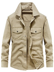 Men's Plus Size Dual Chest Pockets Shacket in Army Green, front view