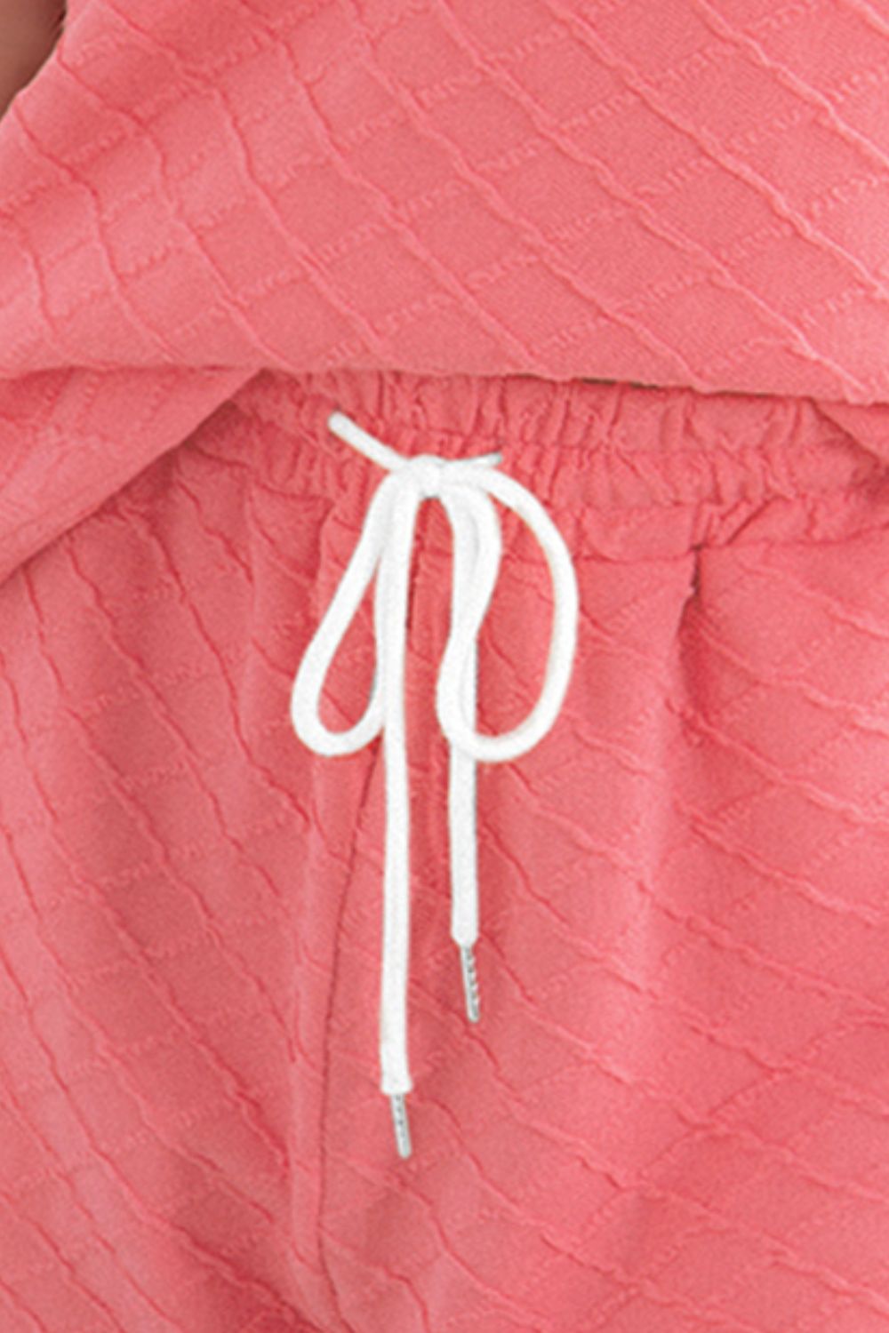 Burnt Coral textured knit loungewear set with drawstring waist