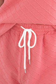 Burnt Coral textured knit loungewear set with drawstring waist