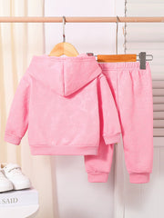 Pink embossed floral baby hoodie and pants set
