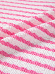 Textured pink and white striped V-neck t-shirt with elastane.