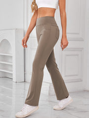 Camel flared leg activewear pants with pocket detail