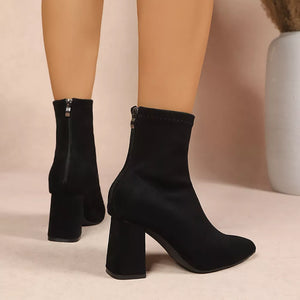 Point Toe Block Heel Ankle Boots in Black, view 12