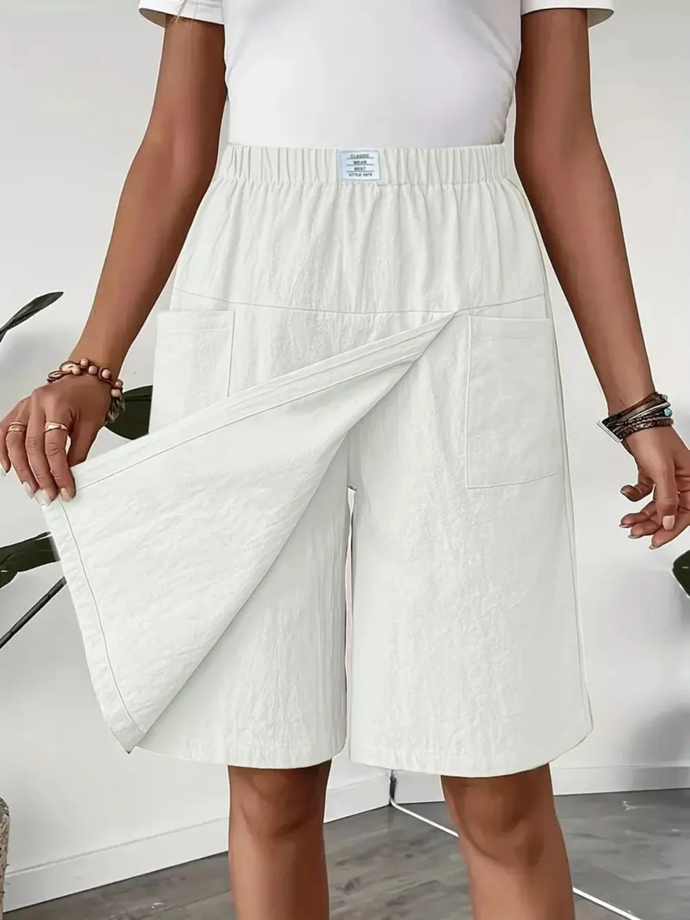 Elastic Waist Wrap Skort in Light Gray, alternate angle