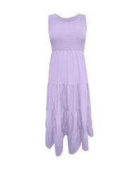 Lavender smocked bodice ruffled maxi dress with tiered skirt