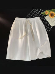 Men's white waffle knit boxer shorts with drawstring waist
