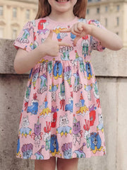 Children's Cartoon Print Short Sleeve Dress, front view