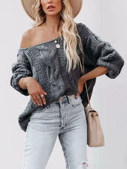 bohemian pullover sweater in Grey with round neck