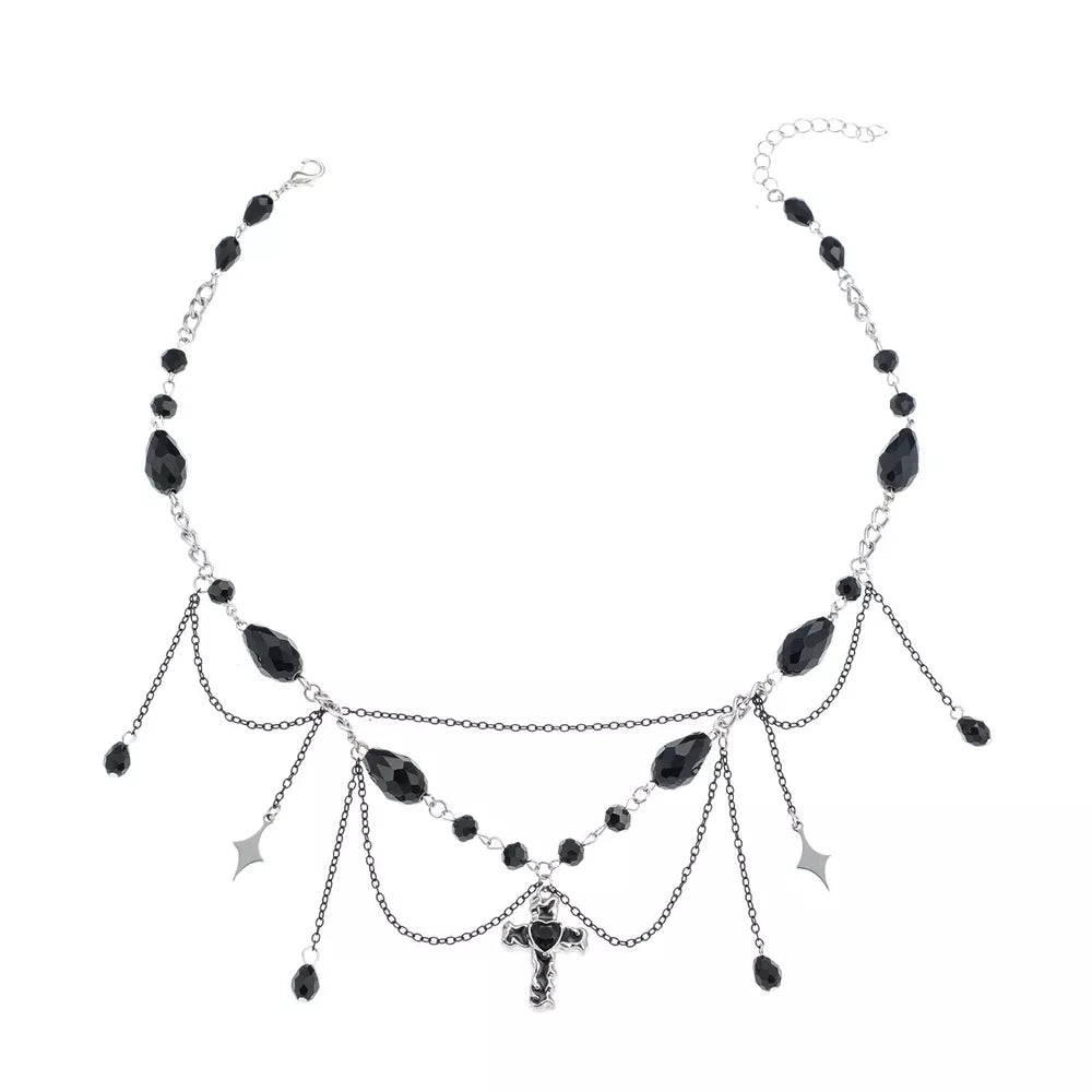 Gothic Cross Pendant Necklace Alloy Resin in Black, back view