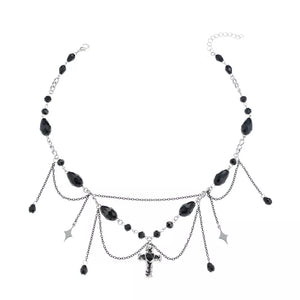 Gothic Cross Pendant Necklace Alloy Resin in Black, back view