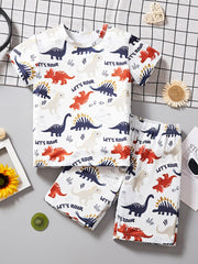Toddler dinosaur adventure two-piece set with all-over print and "Let's Roar" text.