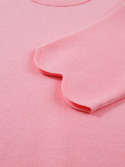 Pink knit sweater with scalloped sleeve detail