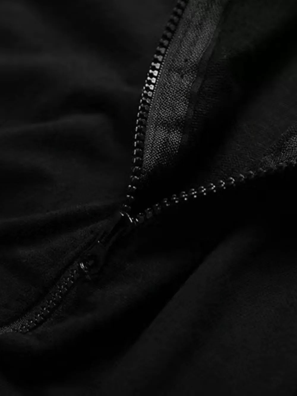 Men's Plus Size Short Sleeve Zip Up Hoodie in Black, close-up detail