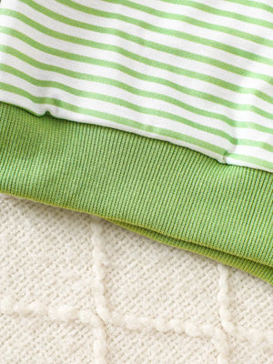 Children's Golf Cart Striped Top And Pants Set in Light Green, back view