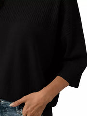 Elegant Crew Neck Eyelet Ribbed Sweater in Pink, close-up detail