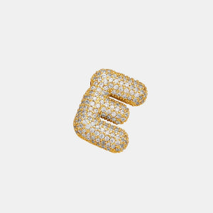 Puffed pave initial pendant necklace in gold with clear stones, Style E