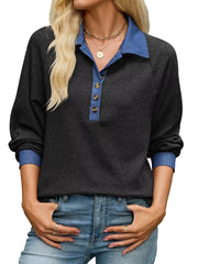 Button Detail Raglan Sleeve Top in Brown