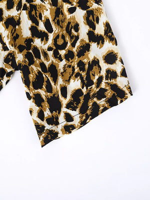 Men's Full Size Leopard Print Short Sleeve Shirt in Leopard, fabric detail