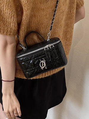 Top Handle Pu Leather Crossbody Bag in Black, model styling view